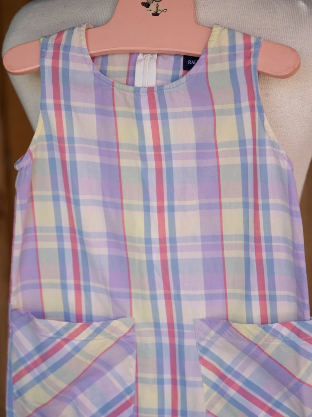 Ralph Lauren 100% Cotton Pastel Plaid Sleeveless Summer Smock Dress Kids 6Y